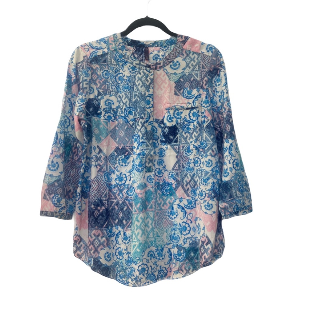 NYDJ 3/4 Sleeve Pleat Back Blouse